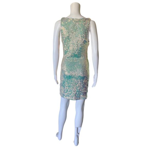 H&M Womens Size XS Sleeveless Clear Iridescent Sequined Cowl Neck Sheath Dress - Picture 4 of 8
